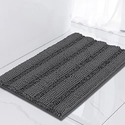 Turquoize Small Bathroom Rug 17x24, Soft Absorbent Chenille Bath Rug, Gray