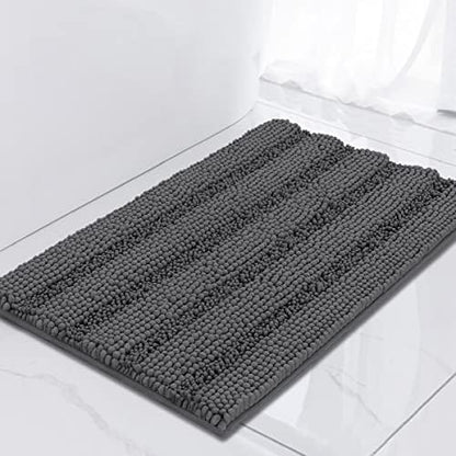Turquoize Small Bathroom Rug 17x24, Soft Absorbent Chenille Bath Rug, Gray