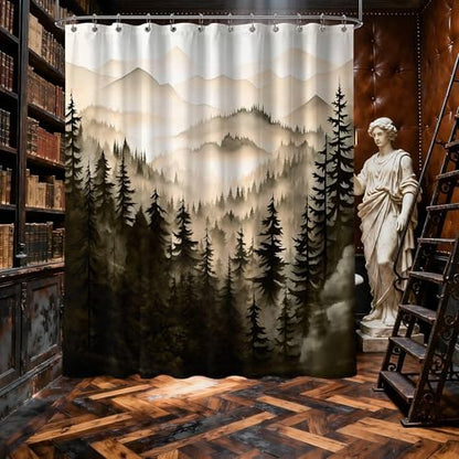 Dark Brown Forest Extra Long Shower Curtain, Tall 72X96 in, Mountain