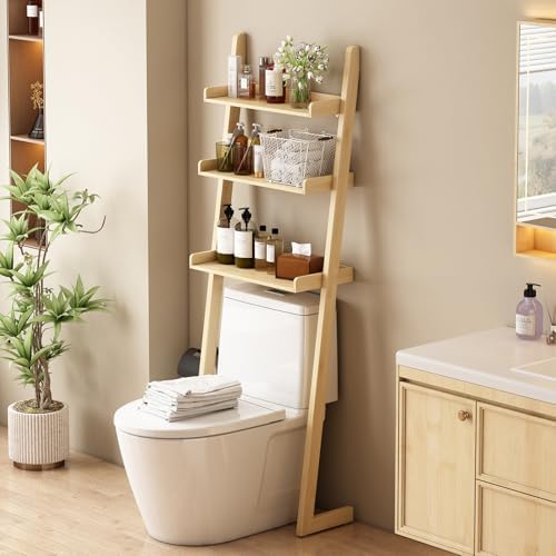 3-Tier Bathroom Over Toilet Storage for Small Space (Natural)