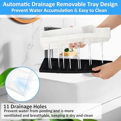 Bathroom Organizer Countertop, White Silicone Toothbrush Holders for Bathrooms with 3PCS Qtip Holder Dispenser, Toothbrush and Toothpaste Holder for Bathroom Counter Organization Storage Vanity