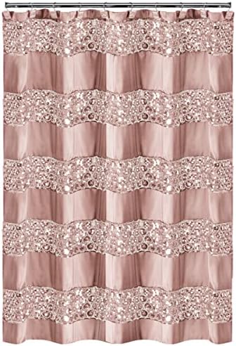 Zahari Home Sinatra Bathroom Shower Curtain Glamorous Bling Fabric Shower Curtain, 72"x70", Blush