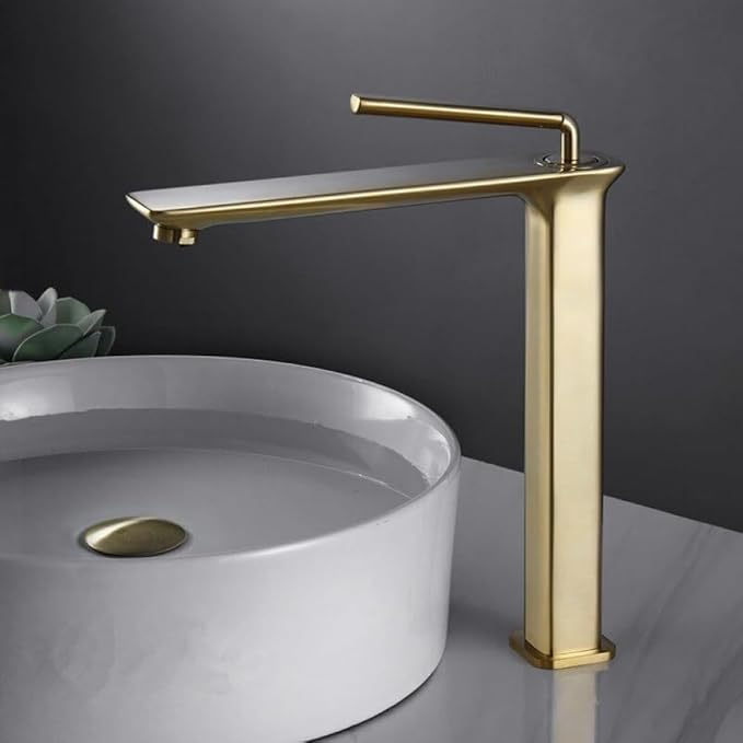 Bathroom Faucet Brushed Gold Brass Basin Cold and Hot Water Mixer Sink Tap-Black Tall(Brushed Gold Tall)
