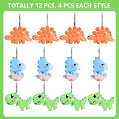 12-Piece Dinosaur Shower Curtain Hooks for Bathroom