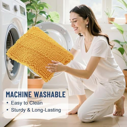 Grandaily Chenille Striped Bathroom Rugs 30x20, Extra Thick and Soft Absorbent Bath Mats, Rubber Backing, Plush Shaggy Shower Carpet, Machine Wash Dry, Bath Rug for Bathroom, Golden Yellow