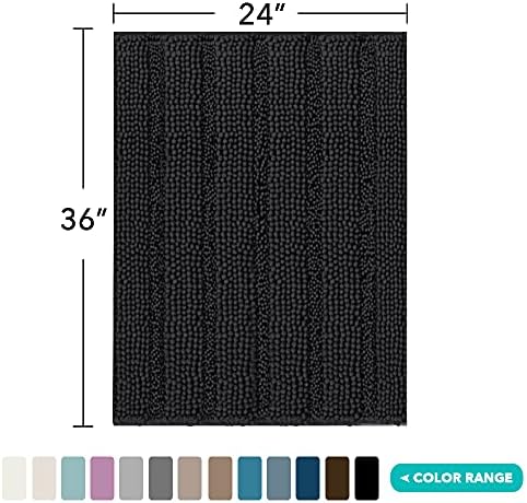 Turquoize Bathroom Rug 24"x36", Soft Absorbent Chenille Bath Rug, Black