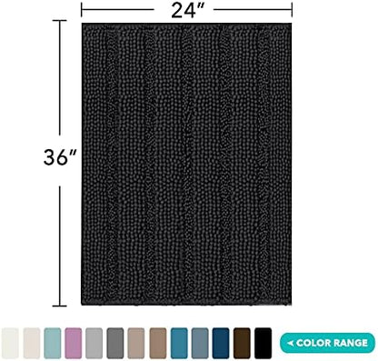 Turquoize Bathroom Rug 24"x36", Soft Absorbent Chenille Bath Rug, Black