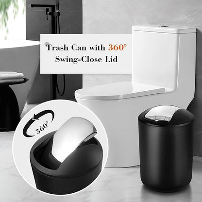 Black Bathroom Accessories Set, 23Pcs Bath Accessory Sets Complete with Bathtub Mat, Shower Curtain Set with Hooks, Soap Dispenser, Toothbrush Holder, Qtip Holder, Trash Can, Toilet Brush