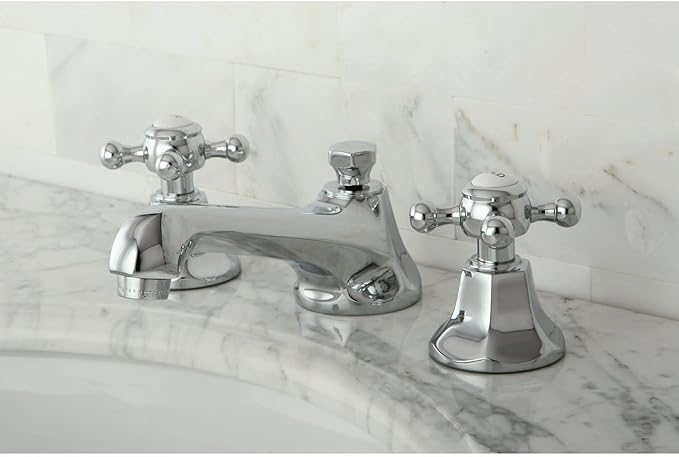 Kingston Brass KS4461BX Metropolitan Widespread Lavatory Faucet with Metal Cross Handle, Polished Chrome, 8-Inch Adjustable Center