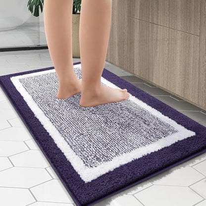 OLANLY Small Bathroom Rugs 24x16, Absorbent Microfiber Bath Rugs, Purple