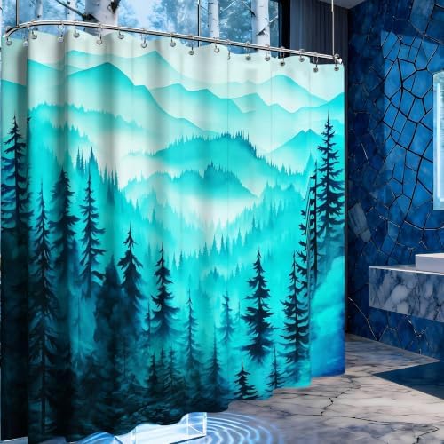 Dark Teal Forest Extra Wide Shower Curtain, 108X72 in for Clawfoot Tub