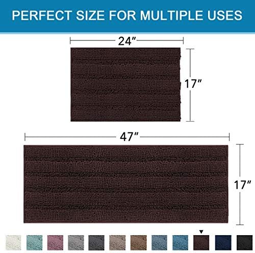 Non Slip Thick Shaggy Chenille Bathroom Rug Mat Set Extra Soft and Absorbent Striped Floor Rugs, 2 Piece, Machine-Washable