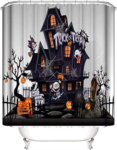 NBVKO Halloween Pumpkin Waterproof Shower Curtain,with Non-Slip Rugs,Toilet Lid Cover and Bath Mat,Bathroom Shower Decor Accessory Set