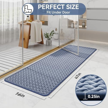 YDKGL Bathroom Runner Non Slip, Foam Weave Texture Bath Mat, Blue 16x47