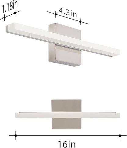 Modern LED Vanity Lights for Bathroom 1 Pack 16IN 9W Daylight White Chrome Bathroom Light Fixtures Lights Over Mirror Vanity Lighting Fixtures Vanity Light