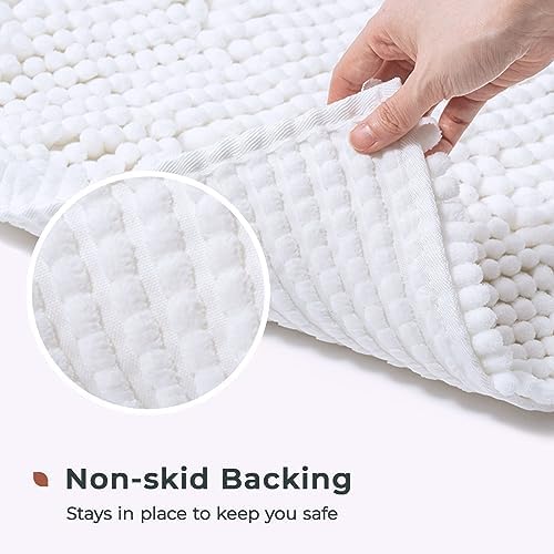 FRESHMINT Chenille Bathroom Rugs Mat 24"x17", Non-Slip Bath Mat for Bathroom Floor, Washable Soft Thick Water Absorbent Microfiber Shower Mat, White