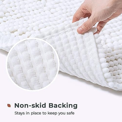 FRESHMINT Chenille Bathroom Rugs Mat 24"x17", Non-Slip Bath Mat for Bathroom Floor, Washable Soft Thick Water Absorbent Microfiber Shower Mat, White