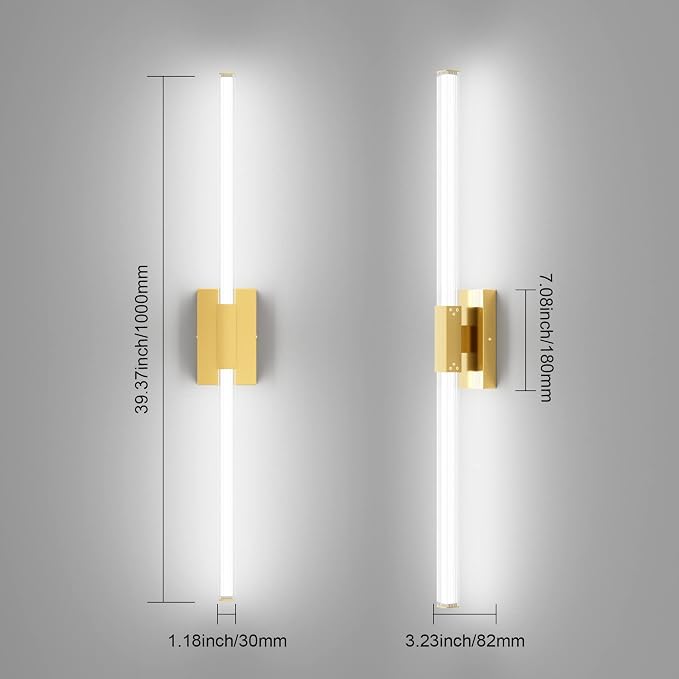 Ralbay Matte Gold 40inch Bathroom Vanity Lights Fixtures Over Mirror 32W Modern LED Modern LED Gold Vanity Light for Bathroom(5500K White Light)