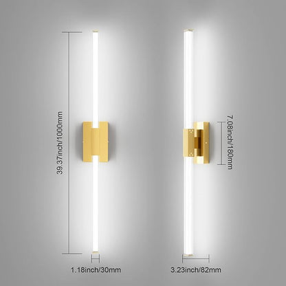Ralbay Matte Gold 40inch Bathroom Vanity Lights Fixtures Over Mirror 32W Modern LED Modern LED Gold Vanity Light for Bathroom(5500K White Light)