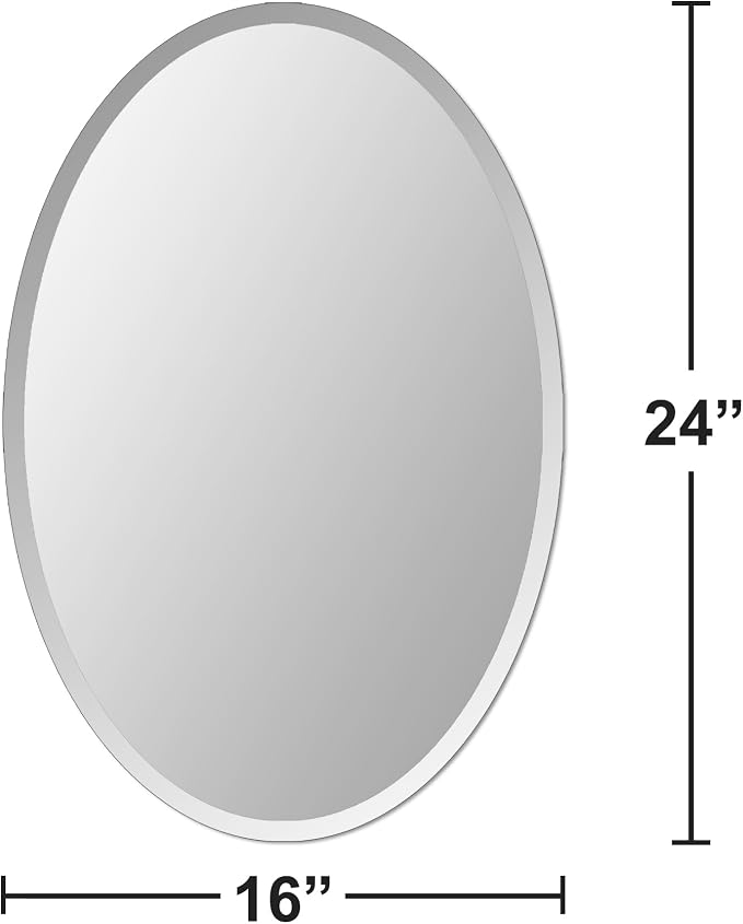 Bathroom Mirror for Over Sink 16" x 24" Oval Frameless Wall Mirror | Beveled Polished Edge Decorative Wall Mirror for Bathroom, Bedroom, Vanity and Entryway
