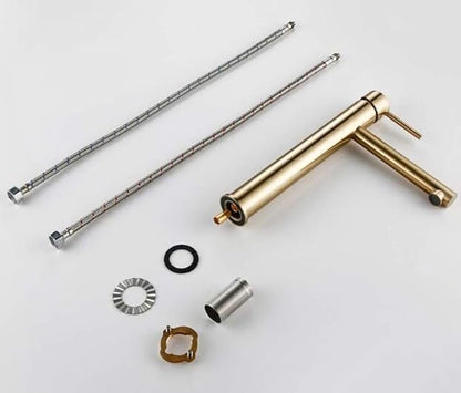 Faucet Solid Brass Bathroom Basin Faucet Cold and Hot Water Mixer Sink Tap with Single Lever in Brushed Gold Faucet