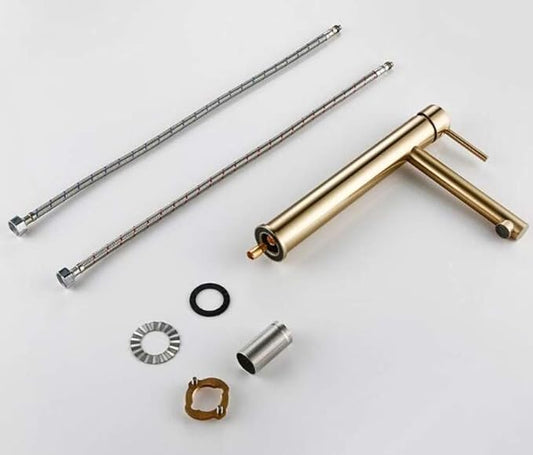 Faucet Solid Brass Bathroom Basin Faucet Cold and Hot Water Mixer Sink Tap with Single Lever in Brushed Gold Faucet