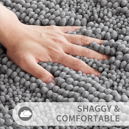 Yimobra Toilet Rugs U Shaped Washable 24 x 20, Non Slip and Super Absorbent Toilet Mat, Quick Dry, Ultra Luxury Microfiber Chenille Plush Fluffy Contour Bath Rugs for Toilet Base, Gray