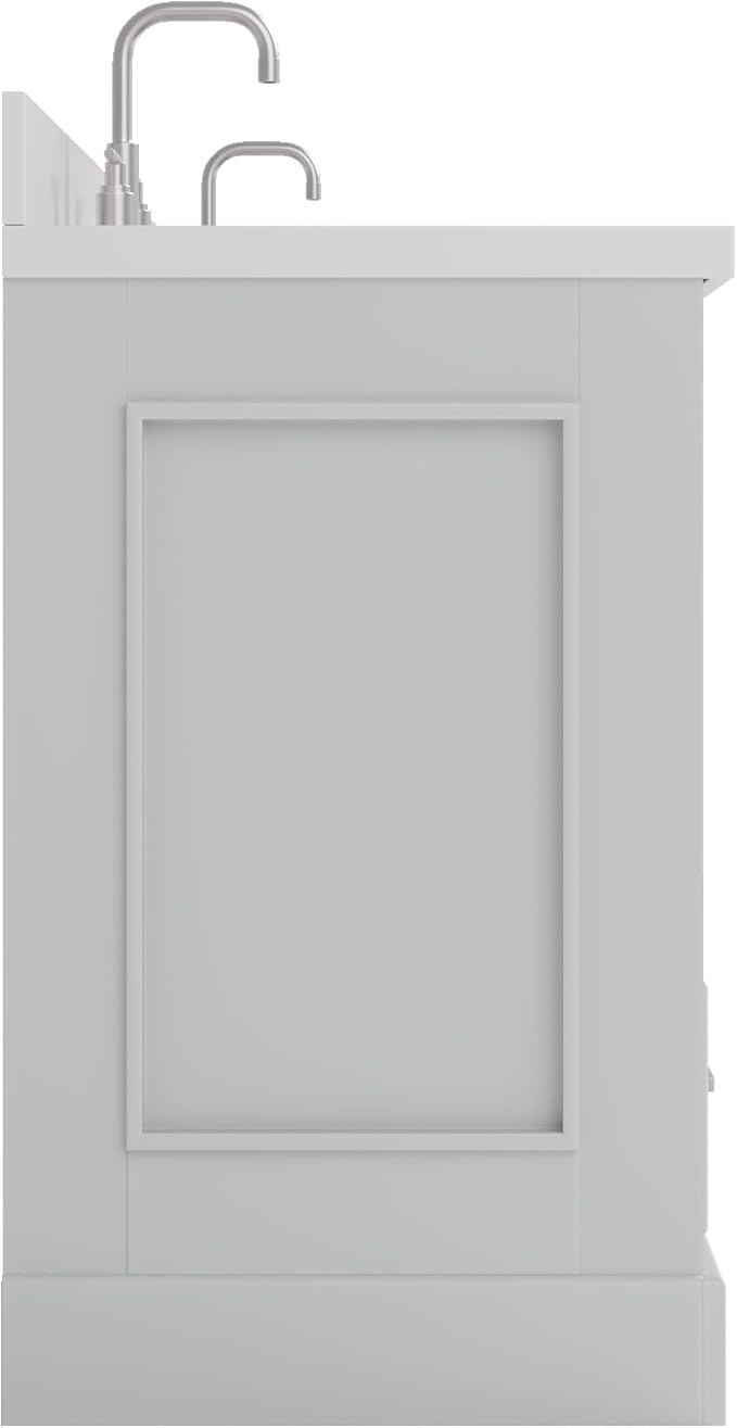 ARIEL Stafford 84-inch Bathroom Vanity with Sink,Solid Wood, 1.5in Pure White Quartz Countertop & Backsplash, Double Rectangular Porcelain Sink, 4 Soft Closing Doors, 5 Dovetail Drawers, Grey