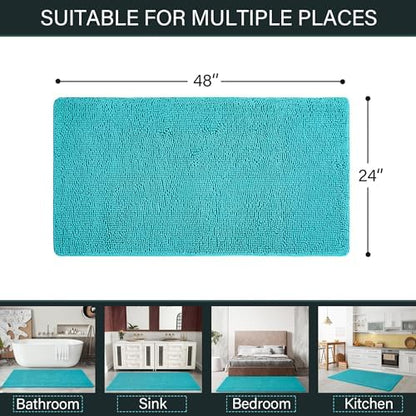 LOCHAS Luxury Bathroom Rug Shaggy Bath Mat 24 x 48 Inch, Teal Blue