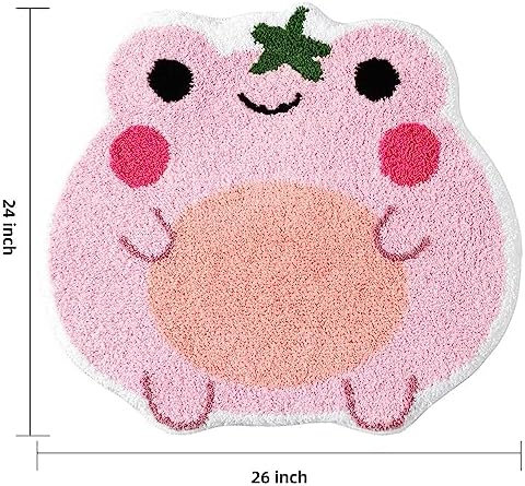 Panstar Cute Pink Frog Bath Mat Non Slip Luxury Absorbent Shaggy Shower Rug Washable Bathroom Decor