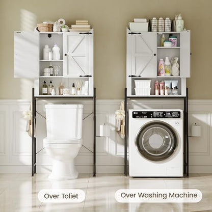 Memobarco Over The Toilet Storage Cabinet with 2-Door & Metal Stand, White