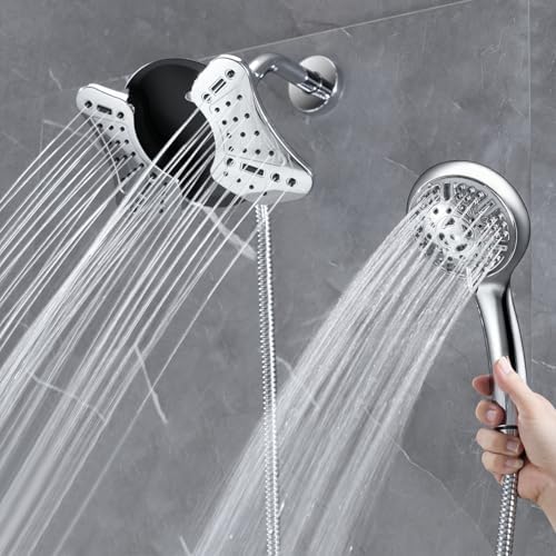 GRICH 2.5GPM Shower Head with Handheld Spray Combo: 2 in 1 Rainfall Shower Heads high pressure & Handheld Shower Head, 9 Spray Modes/Settings Detachable Shower Head with 60 Inch Hose (Pack of 2)