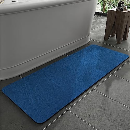 MontVoo -Bath Mat Rug-Rubber Backing Non Slip Quick Dry Absorbent Thin Bathroom Rugs Fit Under Door-Faux Suede Surface Bathroom Floor Mats-Shower Rug for in Front of Bathtub Shower Royal Blue 17"x59"
