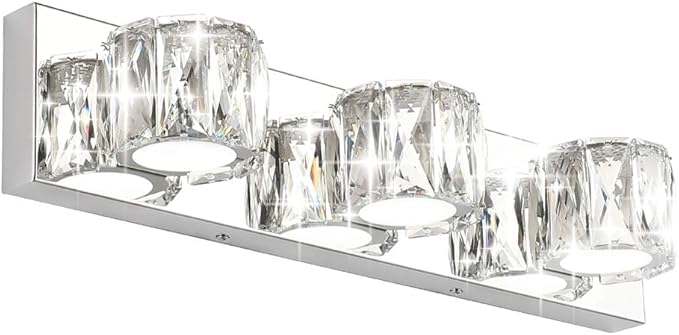 Aipsun 3 Lights Crystal Vanity Lights Over Mirror Modern LED Vanity Lights for Bathroom Vanity Lighting Fixtures(White Lights)