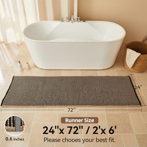 Triohero Waffle Runner Rug Bathroom, Long Boho Bath Mat 24x72 Black & Khaki