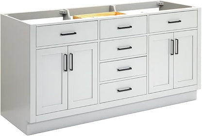ARIEL Hepburn 72-inch Bathroom Vanity Base Cabinet,Solid Wood, 4 Soft Closing Doors, 6 Dovetail Drawers, Grey