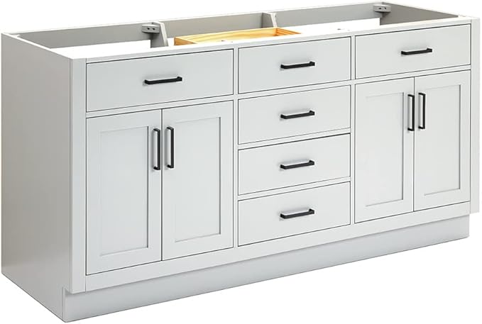 ARIEL Hepburn 72-inch Bathroom Vanity Base Cabinet,Solid Wood, 4 Soft Closing Doors, 6 Dovetail Drawers, Grey
