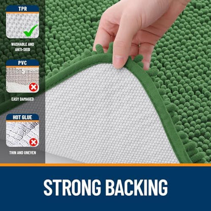 OLANLY Chenille Bathroom Rugs Sets 2 Piece, 36"x24"+24"x20", Olive Green