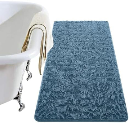 LOCHAS Luxury Bathroom Rug Shaggy Bath Mat 24 x 48 Inch, Denim Blue