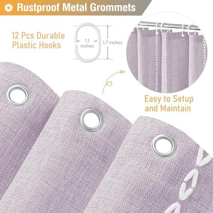 BTTN Lavender Cream Boho Farmhouse Linen Heavy Duty Shower Curtain, 72x72