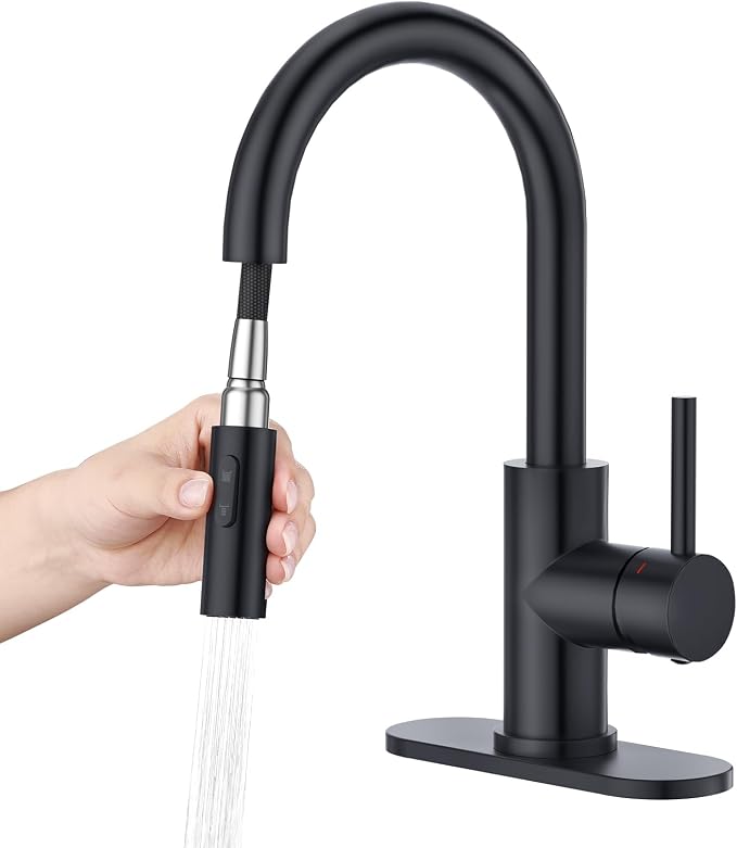 CREA Bathroom Faucet with Pull Out Sprayer,Black Bar Sink Faucets for Small Kitchen Mini Pre Wet Bar Vanity,Single Handle Pull Down 2 Modes,cUPC/NSF