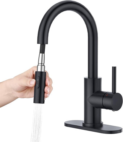 CREA Bathroom Faucet with Pull Out Sprayer,Black Bar Sink Faucets for Small Kitchen Mini Pre Wet Bar Vanity,Single Handle Pull Down 2 Modes,cUPC/NSF