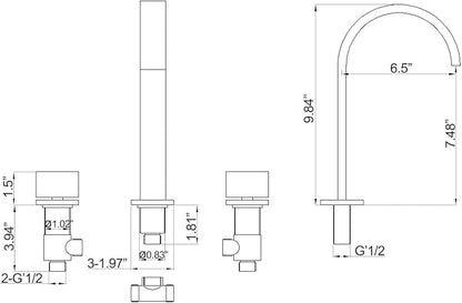 Waterfall Bathroom Faucet, Modern Sink Mixer Tap, 3 Hole Deck Mounted for Farmhouse Vanity，Black