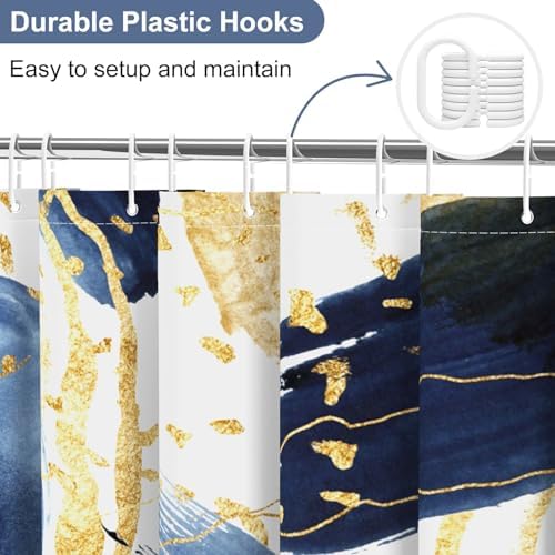 deFouliao Boho Shower Curtain, Mid Century Abstract Blue Gold Waterproof Shower Curtain for Bathroom Bathtub Home Curtain Decor, Washable with Hooks, 60Wx72L