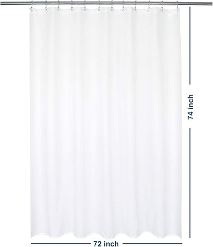 Barossa Design Waterproof Fabric Shower Curtain or Liner Microfiber 72" W x 74" H - Hotel Quality, Machine Washable, White Shower Curtain Liner for Bath Tub, 72x74 Inches