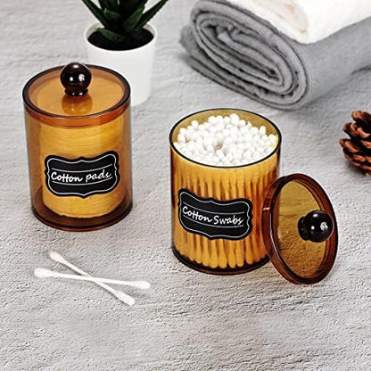 SheeChung 4-Pack Qtip Holder, Amber Acrylic Apothecary Jars for Bathroom