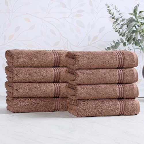 Superior Egyptian Cotton 8-Piece Hand Towel Set, Towel Basics For Quick Dry, Absorbent Small Towels, Facial, Spa, Kitchen, Bathroom Essentials, Apartment, Guest Bath, Soft, Washcloth, Mocha
