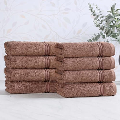 Superior Egyptian Cotton 8-Piece Hand Towel Set, Towel Basics For Quick Dry, Absorbent Small Towels, Facial, Spa, Kitchen, Bathroom Essentials, Apartment, Guest Bath, Soft, Washcloth, Mocha