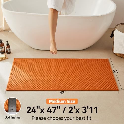 Triohero Bathroom Rugs Non Slip Washable, Super Absorbent Thin Bath Mat Quick Dry Low Pile Bathroom Rug, Orange 24"x47"