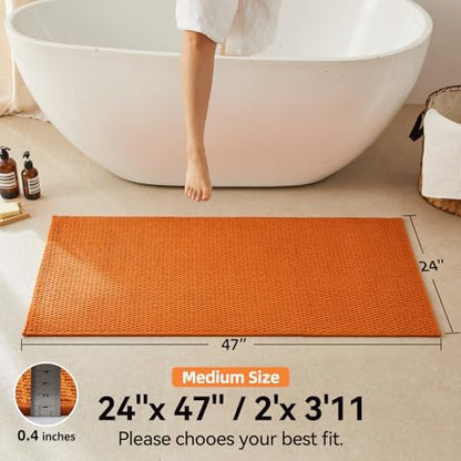 Triohero Bathroom Rugs Non Slip Washable, Super Absorbent Thin Bath Mat Quick Dry Low Pile Bathroom Rug, Orange 24"x47"